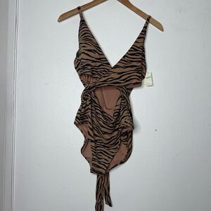 Aerie Pique Animal Print Wrap One Piece Swimsuit Size XL